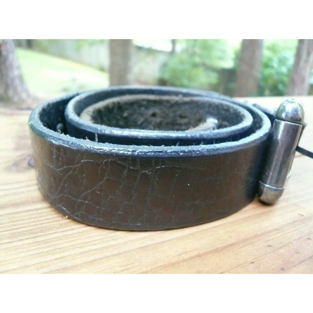 Ender Murat Womens Belt Black Cowhide Oak Leaf Acorn Sterling Silver Plated